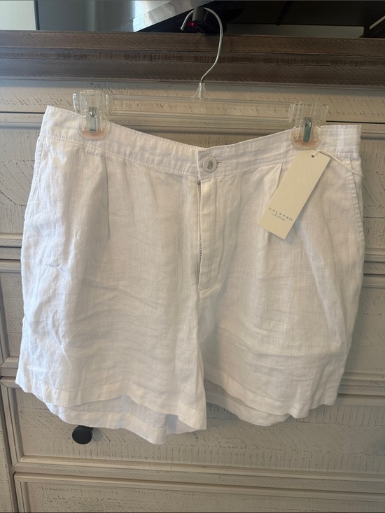 Calypso St. Barth Pants - Calypso St. Barth White Linen Bermuda Shorts with Pleated Front